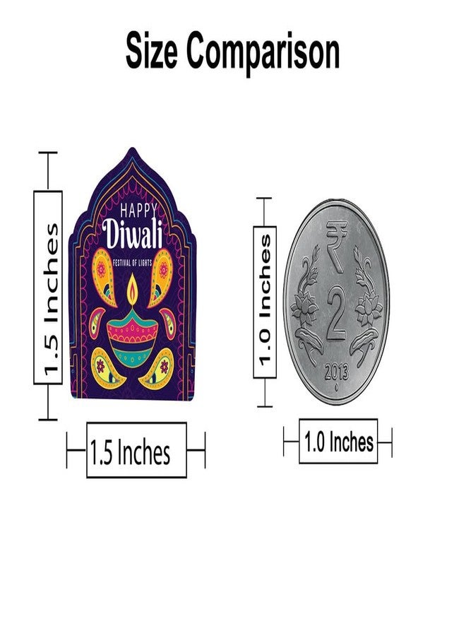 D2C 35-Piece Happy Diwali Premium Large Stickers - 1.5 Inch Multi-Color Diya Design with Purple Royal Background, Self-Adhesive Festival Labels - Image 2